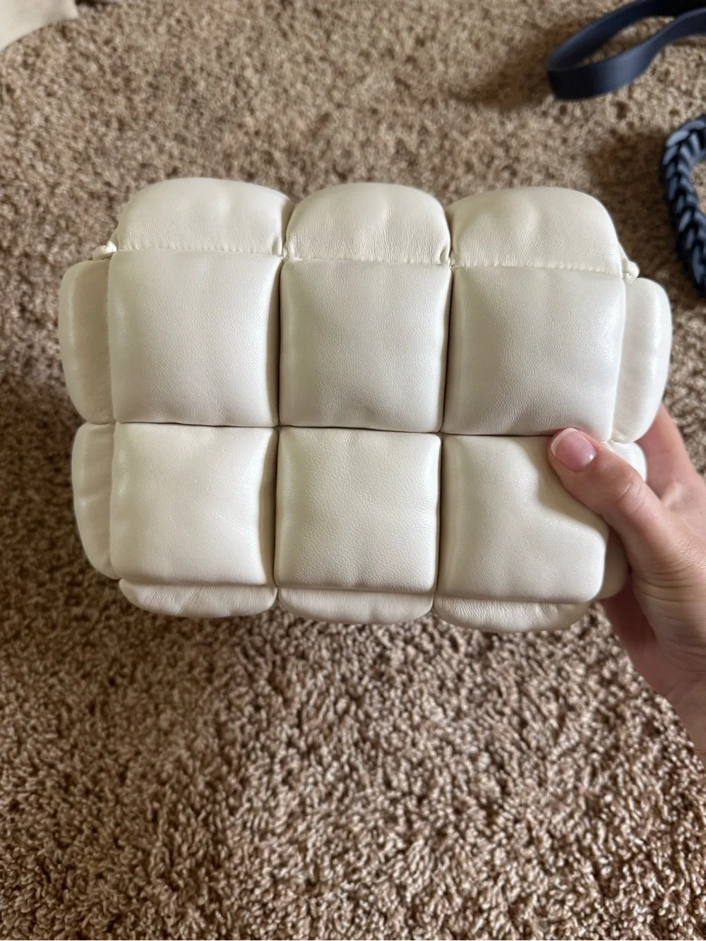 kate spade Ivory Quilted Shoulder Bag with navy  Strap and Chain